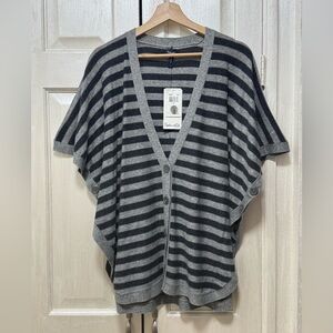 Splendid Women S Grey Striped Wool/Cashmere Blend Buttons Front Cardigan Poncho